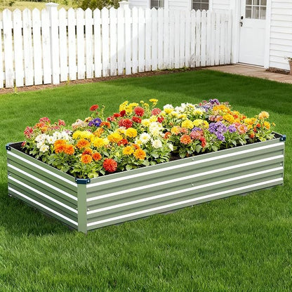 Vengarus 2PCS 8x2x1ft Galvanized Raised Garden Beds Kit,Planter Box Silver | Galvanized Steel, Rectangular Metal Planter Raised Beds, Vegetables, Herbs, Flowers, Easy Assembly, Rustproof Safe Backyard