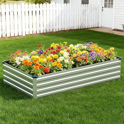 Vengarus 2PCS 8x4x1ft Galvanized Raised Garden Beds Kit,Planter Box Silver | Galvanized Steel, Rectangular Metal Planter Raised Beds, Vegetables, Herbs, Flowers, Easy Assembly, Rustproof Safe Backyard