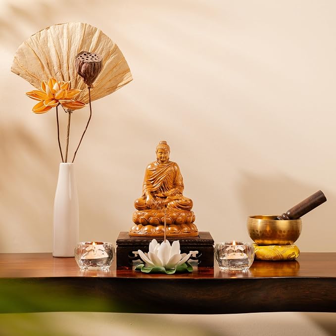 Wooden Shakyamuni Buddha Statue – Meditation Accessories, Feng Shui Spiritual Zen Decor, Buddha Statue Indoor for Peaceful Buddha Room & Mindful Living
