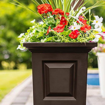 Mayne Nantucket 32-Inch Tall Planter – Self-Watering, Weather-Resistant Planter for Flowers – Durable Outdoor Design for Patio, Porch, or Entryway