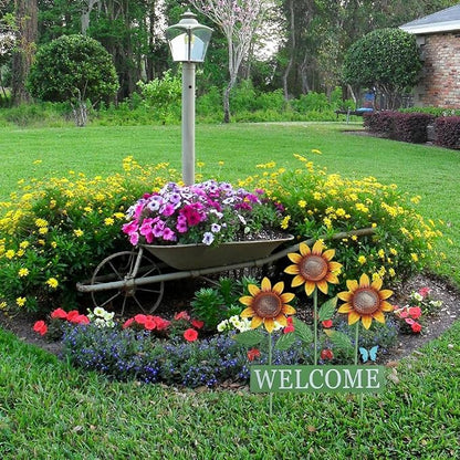 hogardeck Garden Decor for Outside, Metal Sunflower Butterfly Decorative Garden Stakes for Spring Decor, Yard Art Welcome Sign for Outdoor Lawn Porch Pathway Backyard Patio Decorations