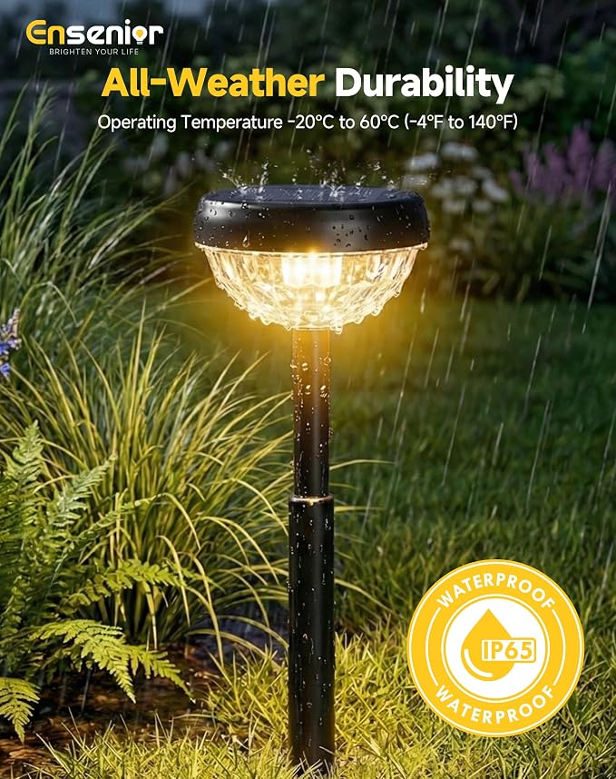 Ensenior 10-Pack Solar Lights Outdoor, Auto ON/Off 3000K LED Solar Garden Lights for Pathway, Yard, Patio, Walkway, Flower Bed, Halloween Christmas Landscape Lighting, IP65 Waterproof, Flag Lights