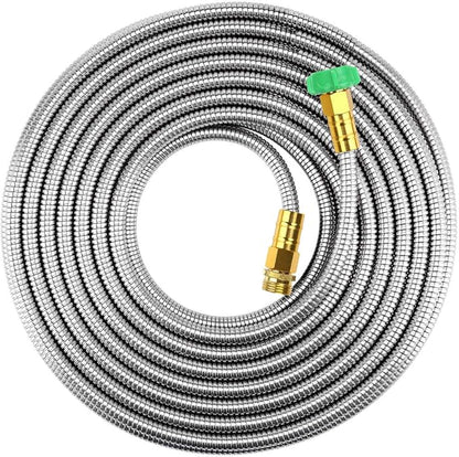 BEAULIFE Short Metal Steel Garden Hose 15 Feet Drinking Rv Water Hose Dehumidifier Drain Hose Connector Extension Attachments 3/4” Hose Bib Faucet Reel Extender for Outdoor