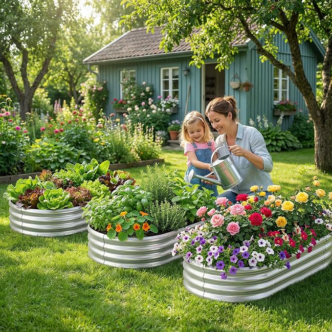 Land Guard 2 Pack 4×2×1ft Galvanized Raised Garden Bed Outdoor, Heavy Duty Bottomless Metal Raised Planter Box for Vegetables, Flowers, Herbs, Backyard Patio Gardening, Silver