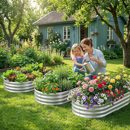Land Guard 2 Pack 4×2×1ft Galvanized Raised Garden Bed Outdoor, Heavy Duty Bottomless Metal Raised Planter Box for Vegetables, Flowers, Herbs, Backyard Patio Gardening, Silver