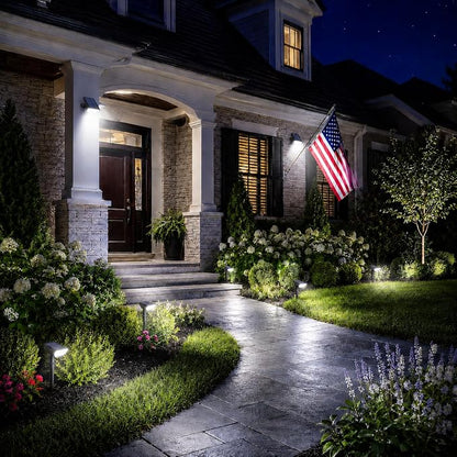 RUIKORING Solar Spot Lights Outdoor Waterproof, 73 LED Landscape Spotlight with 3 Lighting Modes, Dusk to Dawn Auto On/Off, 2-in-1 Wall & Ground Mount for Yard, Garden & Pathway, Cool White, 4 Pack