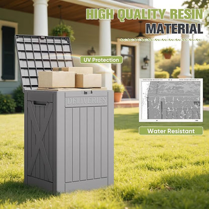 Greesum 48 Gallon Outdoor Package Delivery Box with Lock, Waterproof Secure Parcel Drop Box for Porch, Double-Wall Resin Storage, Gray