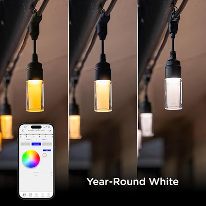 Enbrighten Vibe Modern Outdoor String Lights, 24ft, 12 RGBWIC Acrylic Bulbs, Weatherproof, Perfect for Gameday, Holidays, and More, Smart App Control, Compatible with Alexa, Google Home, 84014