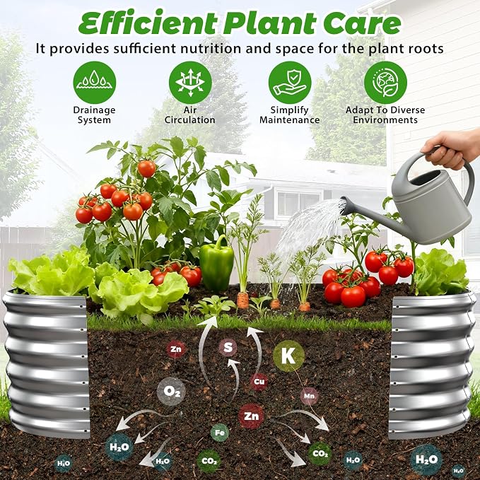 17" Tall Oval-Shaped / Elliptic Metal Raised Garden Bed Outdoor Silver | 60X24X17 Inch,1.5 FT Tall,0.8MM Thick Galvanized Metal,for Variety of Flowers,Herbs,Vegetables.with Gloves,Tool free