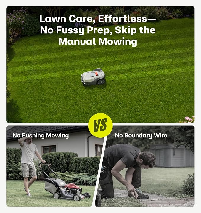 T1200Pro Robot Lawn Mower Wire-Free with Garage, Automatic Lawn Mower for 0.35 Acre, 45% Slopes, Cutting Height 3-6cm, Wireless RTK+AI Powered Robot Mower