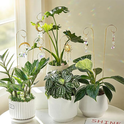 6PCS Small Trellis with Crystal Sun Catchers for Mini Potted Plants Gifts | Sun & Moon Styles,13.5'' Fairy Garden Plant Stakes Suncatchers,Indoor Plant Accessories Decor,Gift for Gardening Enthusiasts