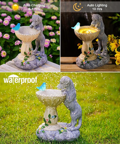 Nacome Solar Dog Statues for Garden Decor: IP65 Waterproof Resin | Outdoor Yard Patio Balcony Front Decorations, Birthday Gifts for Bird Lovers Mom Grandma Women, Automatic Warm LED Light
