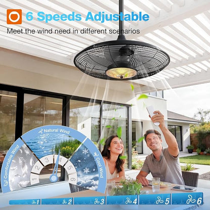 addlon Outdoor Ceiling Fan with Light for Patios, 20" IP65 Waterproof Gazebo Fan Remote&APP Control, 6 Speeds, 3CCT Dimmable, Plug in Ceiling Fan with Hook Hanging Caged Fan for Pergola Porch Canopy
