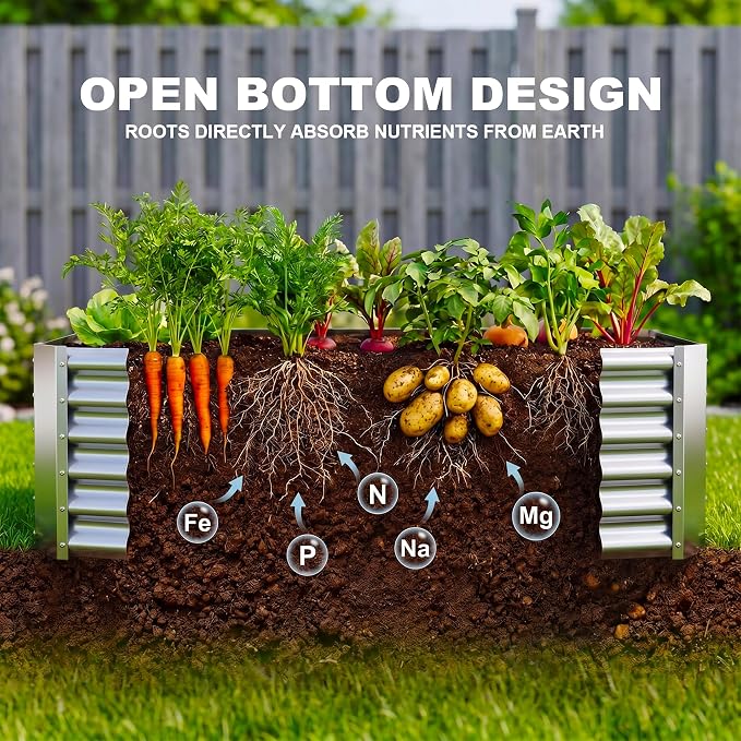 AHEONLAR 6x3x1.5ft Galvanized Raised Garden Bed Outdoor, Rectangle Metal Planter Box for Vegetables, Flowers, Herbs and Plants, Durable Garden Bed with Easy Assembly, Silver