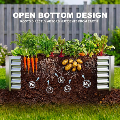 AHEONLAR 6x3x1.5ft Galvanized Raised Garden Bed Outdoor, Rectangle Metal Planter Box for Vegetables, Flowers, Herbs and Plants, Durable Garden Bed with Easy Assembly, Silver