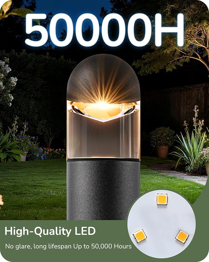 EDISHINE Low Voltage Landscape Lighting, 12V 3W 3000K Warm White, Electric Outdoor Bollard Lights with Connectors, Waterproof LED Pathway Driveway Walkway Lights Wired for Yard Garden