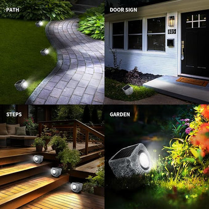 Solar Rock Lights Outdoor 1 Pack, Bright Solar Spotlights Outdoor Waterproof, Wireless LED Rock Lights, Auto On/Off Landscape Spotlights Walkway Solar Lights for Outside Yard Patio Pathway Flowerbed