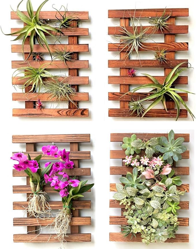 ShopLaLa Wooden Wall Planter (40cm, 4 Pack) Hanging Planters for Indoor | Air Plant Succulent Orchid Holder, Live Vertical Garden Wall Mounted Plant Stand, Wall Christmas Outdoor Decor