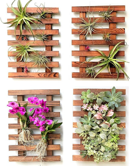 ShopLaLa Wooden Wall Planter (40cm, 4 Pack) Hanging Planters for Indoor | Air Plant Succulent Orchid Holder, Live Vertical Garden Wall Mounted Plant Stand, Wall Christmas Outdoor Decor
