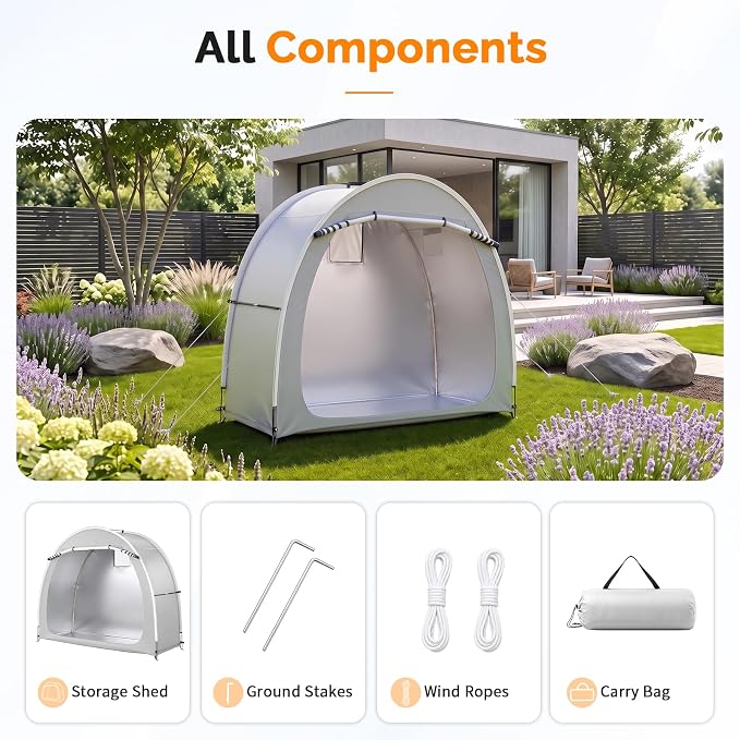 VINGLI Bike Storage Shed Tent for 2-3 Bikes, Outdoor Portable Bicycle Storage Shed with Carry Bag, Waterproof Bike Tent for Motorcycle, Garden Tools, Lawn Mower, Light Gray