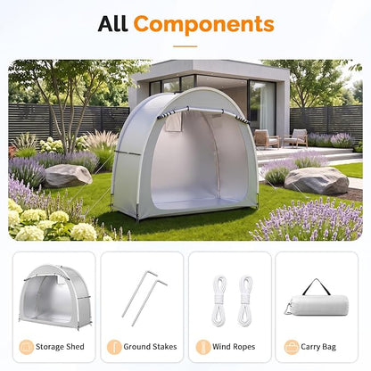 VINGLI Bike Storage Shed Tent for 2-3 Bikes, Outdoor Portable Bicycle Storage Shed with Carry Bag, Waterproof Bike Tent for Motorcycle, Garden Tools, Lawn Mower, Light Gray