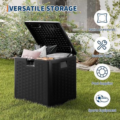 IDEALHOUSE 28 Gallon Resin Deck Box, Weatherproof and UV Resistant Outdoor Storage Box, Lockable Outdoor Storage Bin for Patio Cushions, Garden Tools, Pool Supplies, Package Delivery