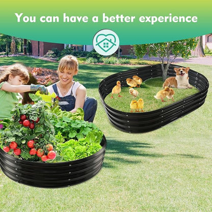 12 Inch Tall 48 Inch Diameter Round Black Raised Garden Bed Kits Outdoor | 1 FT Tall,4 FT Planter Bed for Flowers,Herbs,Vegetables,Trees,0.8MM Thick Galvanized Metal Painted,with Gloves,Tool free