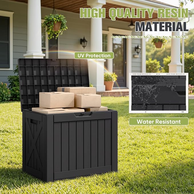 Greesum 40 Gallon Outdoor Package Delivery Box with Lock, Waterproof Secure Parcel Drop Box for Porch, Double-Wall Resin Storage, Black