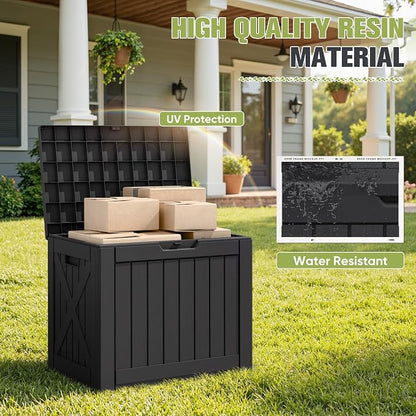 Greesum 40 Gallon Outdoor Package Delivery Box with Lock, Waterproof Secure Parcel Drop Box for Porch, Double-Wall Resin Storage, Black