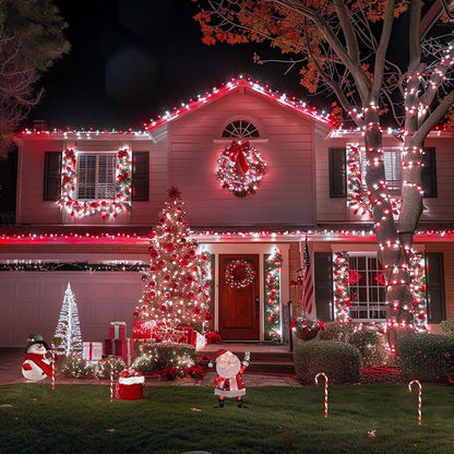 JMEXSUSS 2 Pack Solar Christmas Lights, Total 400 LED 151FT, Red and White | Christmas Lights Outdoor Waterproof, 8 Modes Solar String Lights for Outside Patio Yard Garden Tree Christmas Decorations