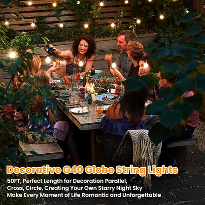 Bosceos 50FT Outdoor G40 LED Globe String Lights Dimmable Waterproof Shatterproof Light Strings with 25 Bulbs Connectable Commercial Hanging Lights for Christmas Patio House Backyard Balcony Party