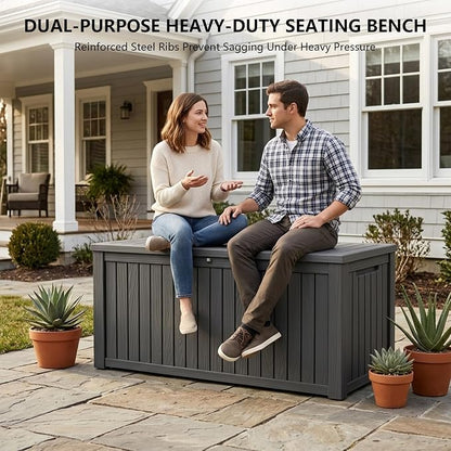 Outdoor Storage Box, 200 Gallon Waterproof Deck Box [Upgraded 3.0], Premium Hydraulic Cushion Storage Chest, High-Load Lockable Two-Seater Patio Storage Bench, Large Country Estate, Black