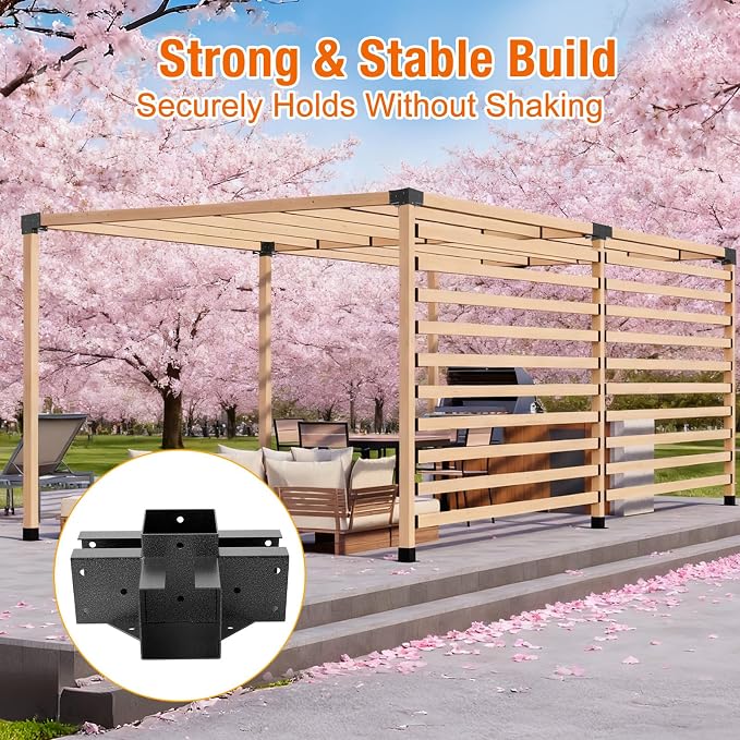3-Way & 4-Way Pergola Brackets, 4"x4" Pergola Kit, Pergola Corner Bracket for Gazebos, Patio Pergolas, Log Cabin, Wooden Beams (6PCS)