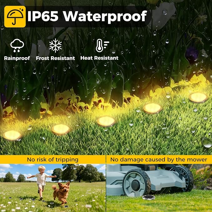 4 Pack Solar Ground Lights Outdoor, 8 LED Mini Flat Solar Disc Lights, IP65 Waterproof Pathway Lights Solar Powered, Landscape Lighting for Garden Walkway Driveway Yard Lawn,Warm White