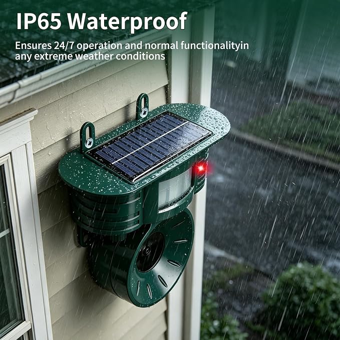 Ultrasonic Bird Repellent Devices Outdoor, Squirrel & Pigeon & Woodpecker Repellent, Solar Powered, IP 65 Waterproof, Motion Sensor, Bird Deterrents for Outside for Patio Farm Yard Orchard, 1 Pack