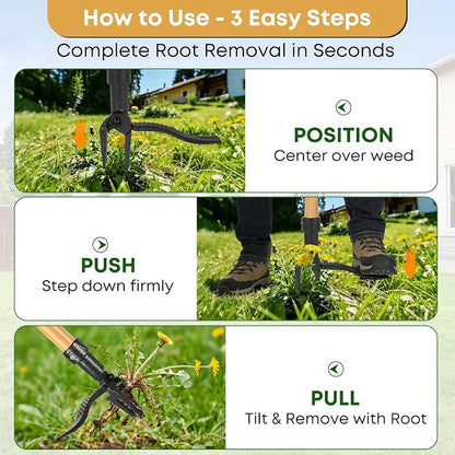 Stand Up Weed Puller Tool, Long Handle Weeder & Hand Weeder Fork Set - 46" No-Bend Deep Root Remover for Lawn, Garden & Yard, Seniors & Bad Back Friendly, Fits 5'2"-6'2", Bamboo Handle