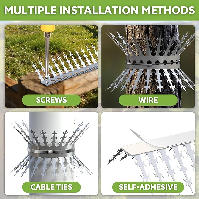 Deecam 80in Stainless Steel Bird Spikes, Squirrel Proof Baffle for Bird Feeders, Pigeon Deterrent Spikes for Roof Fence Garden Wall to Keep Birds Squirrels & Raccoon Away