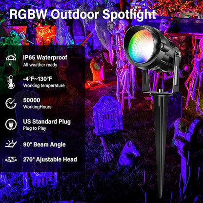 Outdoor Color Changing Landscape Spotlights,12W RGBW Landscape Lighting Waterproof Outdoor Spotlights for Yard Garden Patio Lawn Decorative,6 Packs