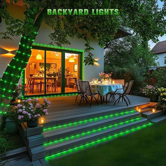 JMEXSUSS 2 * 200 LED Green Solar Rope Lights, 66ft IP 65 Waterproof Solar String Light Outdoor, 8 Modes Christmas Lights for Camp Trampoline Ladder Slide Tent (Pack of 2)