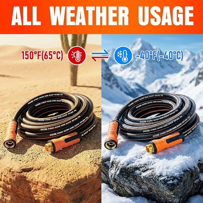 Garden Hose 25 ft x 5/8", Heavy Duty Water Hose, Flexible and Durable, Kink Resistant Lightweight Hybrid Hose, Leakproof Yard Hose with Male to Female Fittings