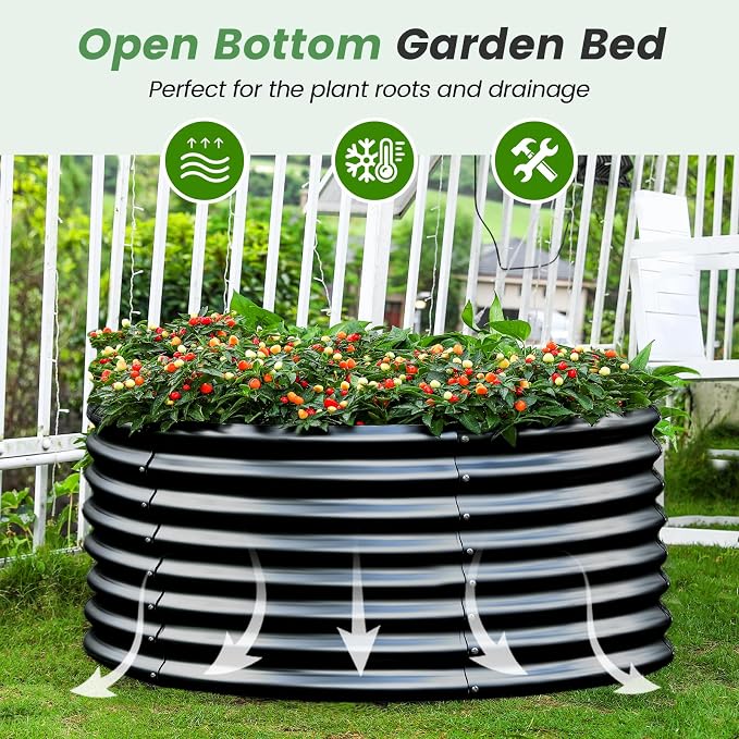 Land Guard 4×4×2ft Galvanized Raised Garden Bed Kit, Round Galvanized Planter Raised Garden Boxes Outdoor, Large Metal Raised Garden Beds for Vegetables, Grey