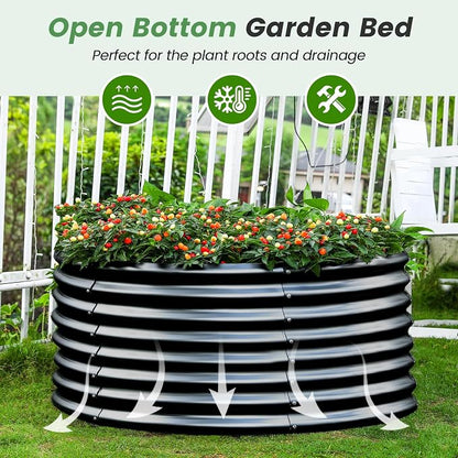 Land Guard 4×4×2ft Galvanized Raised Garden Bed Kit, Round Galvanized Planter Raised Garden Boxes Outdoor, Large Metal Raised Garden Beds for Vegetables, Grey
