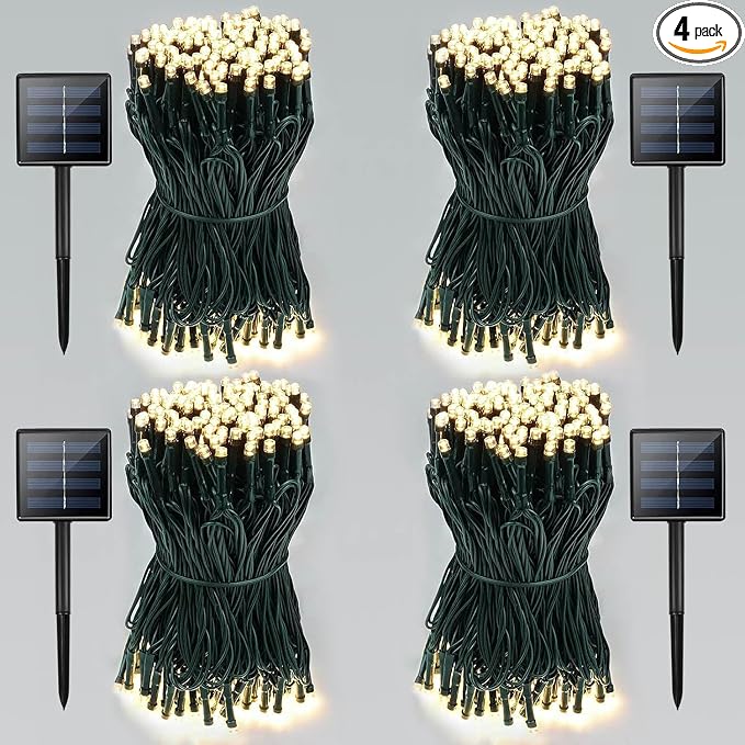 Solar String Lights Outdoor 4 Pack 800 LED Solar Christmas Light Warm White | 8 Lighting Modes, Memory Function, Auto On/Off, 264FT Waterproof Twinkle Lights for Outside Garden Yard Party Xmas Tree Decor