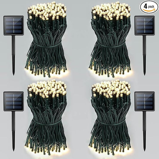 Solar String Lights Outdoor 4 Pack 800 LED Solar Christmas Light Warm White | 8 Lighting Modes, Memory Function, Auto On/Off, 264FT Waterproof Twinkle Lights for Outside Garden Yard Party Xmas Tree Decor