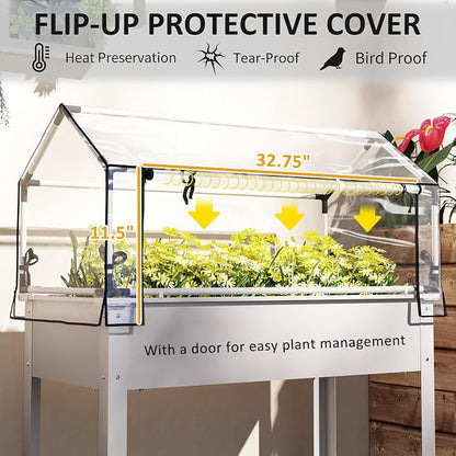Outsunny Raised Garden Bed with Flip-Up Greenhouse Cover, Elevated Planter Box with Legs and Drainage Hole for Vegetables Flowers Herbs, 39.4" x 18.9" x 48.8", White