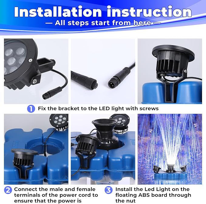 Pond Fountain Aerator with Lights,Floating Fountain for Outdoor Large Ponds | AC110V 1HP 750W with 15000 GPH RGB Light Aeration Aerating Fountain Pump for Outdoor Ponds & Lakes with 15A/100FT Power Cord