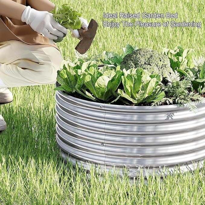4 Pack Tall 2x2x1.5FT Round Corrugated Galvanized Steel Raised Garden Bed Outdoor, Metal Above Ground Garden Bed for Vegetables and Flowers, Raised Beds for Gardening
