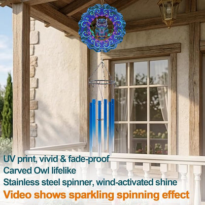 Wind Chimes with Owl Wind Spinner, Gifts for Men, Women, Retirement, Teacher, Parents - Outdoor Hanging Decor Clearance for Garden, Patio, Backyard Or Porch