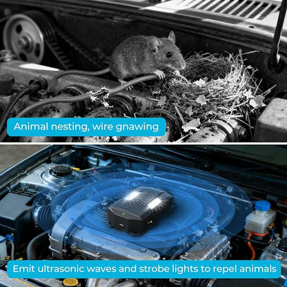 Ultrasonic Repellent Mouse for Cart- Under Hood Battery & Plug-in Powered Device, Repels Rodent, Mice, Rats & Squirrels from Vehicle Engine, Garage, Attic, Barn, Shed, Indoor & Outdoor, 2PACK
