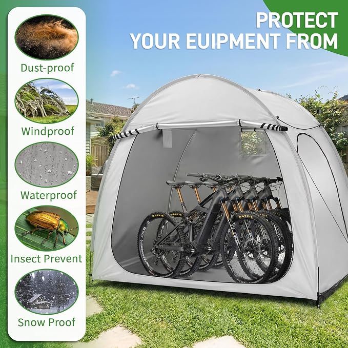 Outvita Portable Bike Tent Cover for 4-5 Bikes, Garden Tools | Outdoor Bicycle Storage Sheds 210D Oxford Fabric PU 4000 for Motorcycle, Lawn Mower, Camping, Travel